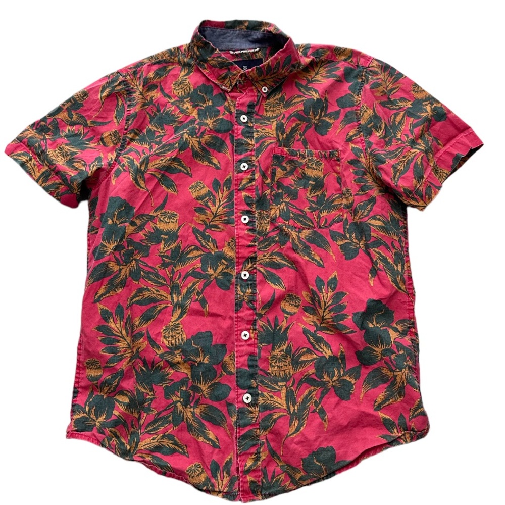 The Roark Revival Red Poppy Dreams Woven Button Down Shirt NWOT